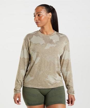 Gymshark Adapt Camo Seamless Ženske Dugi Rukav Sive Smeđe | HR 3493VRW